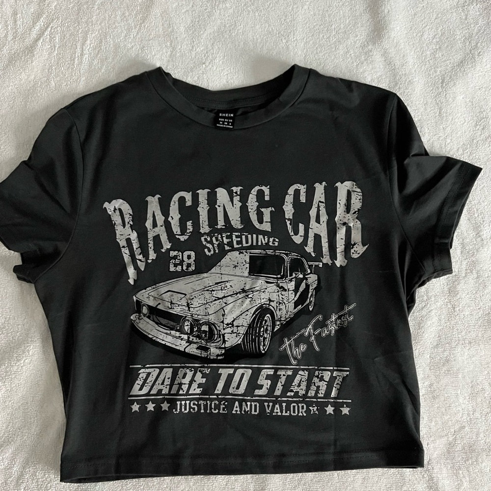 SHEIN Black Racing Car Graphic Crop Top